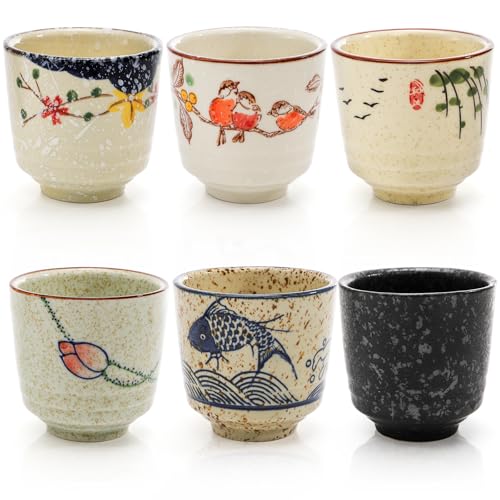 6 Pieces Japanese Tea Cups, 6 Oz Ceramic Coffee Cup - size: 3’’D x 2.8’’H