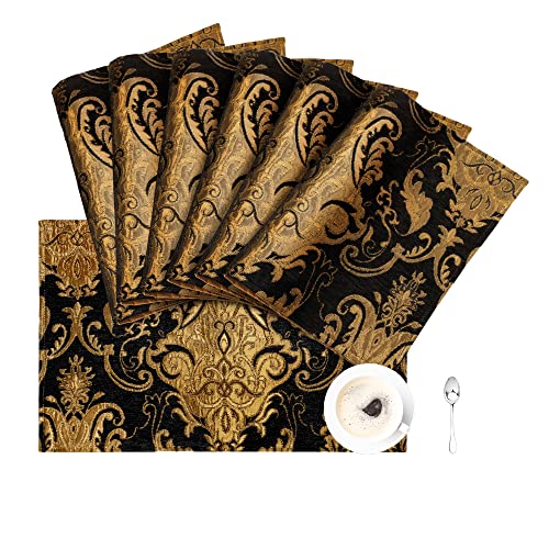 Loom and Mill Luxury Chenille Damask Placemats for Halloween,Set of 6,Black - color: Bronze Black_florence, size: 6 Pieces