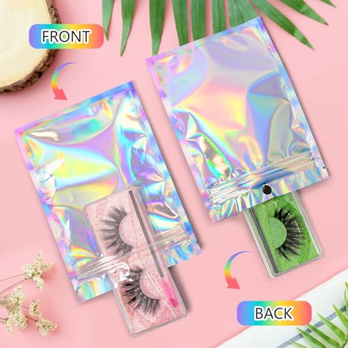 Funfery 100pcs Mylar Holographic Bags-Resealable Zipper&Clear Window - color: Holographic, size: 5.5 x 7.9 Inch