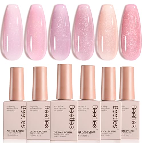 Beetles Pink Glitter Gel Polish Set, 6 Colors Jelly Gel Polish Kit - color: A - Sheer | Romantic Shimmer