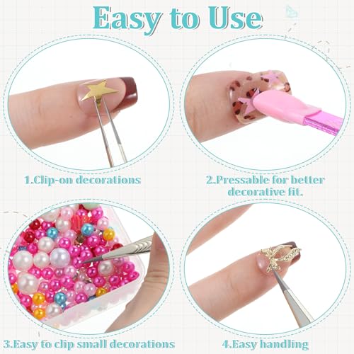 2PCS Crystal Pink Nail Tweezer, Double Ended Sticker Tweezers with Silicone Pressing Head for Craft, Precision Rhinestone Picker Tool for Jewelry Eyelash Nail Art, Curved Tip Tweezers Kit - color: Crystal Pink