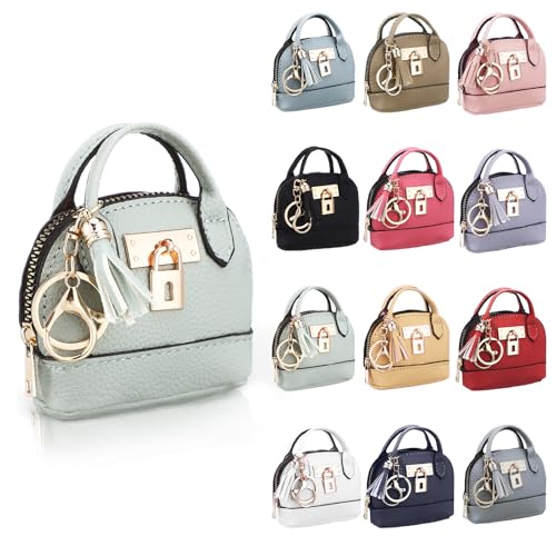 Liliaafar 12 Pcs Mini Coin Purse Keychain for Women Mini Pouch Cute PU Leather Makeup Bag with Keychain Multi Pocket Card Holder (12 Colors) - color: 12 Colors