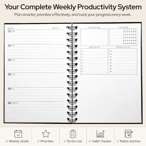 Nextnoid A5 Undated Weekly Planner with Goal & Habit Tracker, Burgundy - color: Burgundy, style: b-Weekly Undated