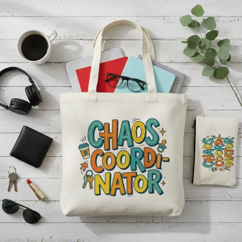 Aesthetic Canvas Tote Bag for Women – Minimalist Open-Top Design, Perfect for Books, Daily Errands and Gifting. - color: Retro Chaos Coordinator