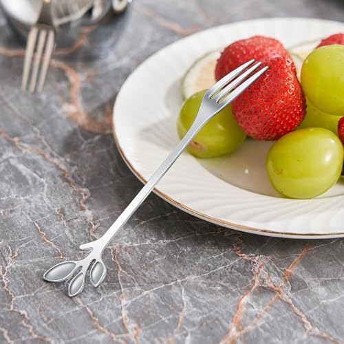 AnSaw 10-Pc Silver Mini Spoons & Forks Set, 4.7" - Leaf Handle - color: Silver