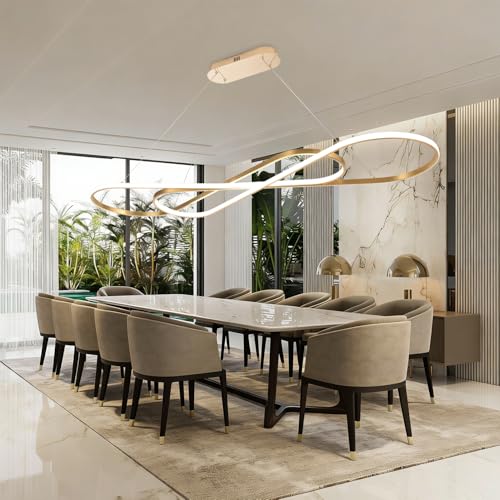 Large Gold Led Chandelier 59.06in Modern LED Pendant Light for Dining Room Dimmable Kitchen Island Lighting - color: Brushed Gold, size: 59.06in
