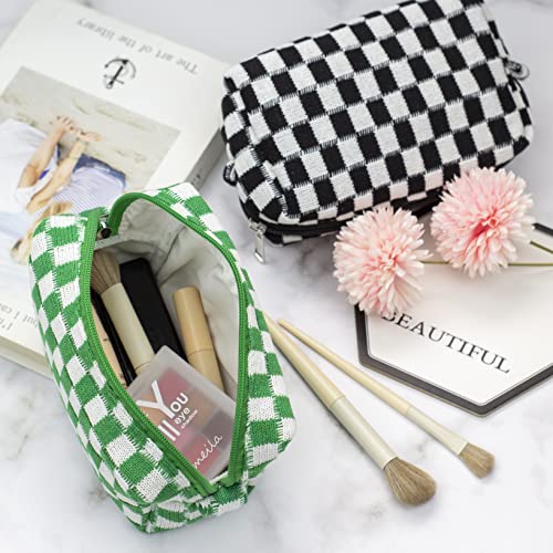 PAZIMIIK Checkered Makeup Bag for Purse, Small Travel Cosmetic Pouch,Green - color: Green