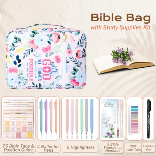 XKDOUS Bible Cover Case for Women Bible Bag Journaling Kit w/Study Supplies - color: Canvas Pink & Blue, size: Large