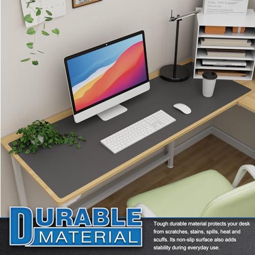 K KNODEL Extra Large Desk Mat, Leather Mouse Pad (47.2"x17", Dark Gray) - color: Dark Gray, size: 47.2" x 17"