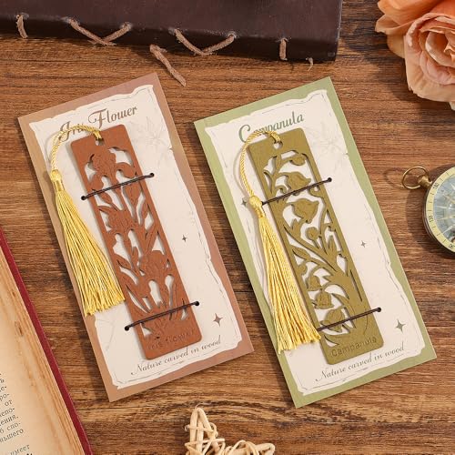 icceemee 2pcs Wooden Bookmarks with Iris & Bluebell Floral Design - Nature Themed Book Markers for Women, Men, Readers - Unique Gift for Book Lovers - style: Iris & Bluebell