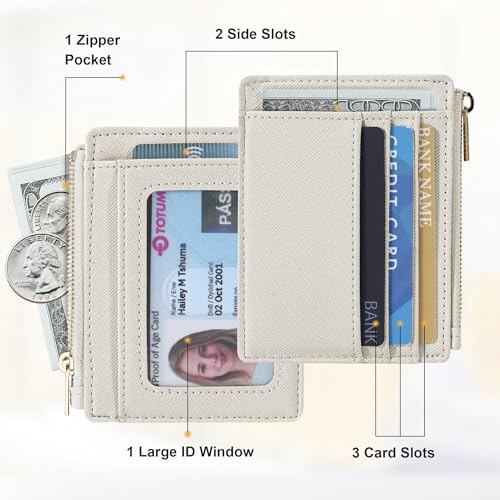 Sodsay Card Case Slim Front Pocket Wallet for Women Credit Card Holder with Keychain | Slim, Credit Card Holder, Front Pocket, with Keychain - color: CH White