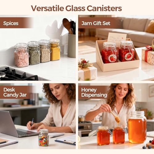 ComSaf Square Small 8 oz Glass Spice Jars with Airtight Lids 6 Pack Pantry - size: 8 fl oz x 6
