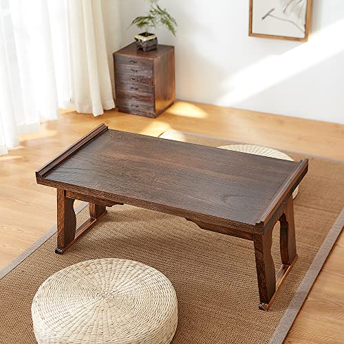 Foldable Wooden Laptop Desk, Breakfast in Bed Serving Tray, Japanese Floor Table for Tea & Coffee, Portable Antique Meditation Altar (23.6”x13.4”x10.6”) - size: 23.6”x13.4”x10.6”