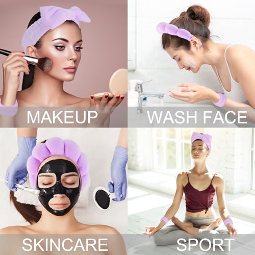 SuPoo Hairband, 6pcs Purple Spa Headband and Wristband Set, Soft Microfiber Material, Perfect Size, Strong Water Absorbent, Multi-Function Use for Skincare, Sports, Yoga, Makeup, Shower - color: 6pcs-purple