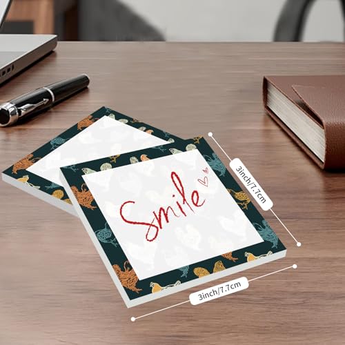 Cute Sticky Notes 3 x 3 in, 2 Pack Self Stick Note Pads with Fun Patterns, Strong Adhesive Memo Pads for Office School Home, 80 Sheets per Pad Cute Chickens - color: Cute Chickens