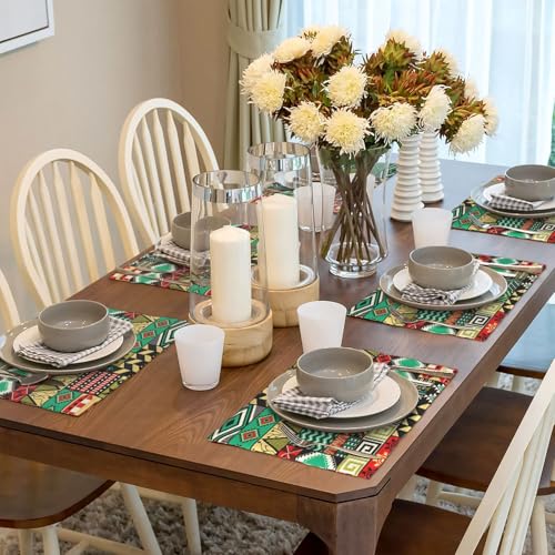 Traditional African Tribal Placemats Set of 6 12x18 Inch - color: Vibrant, size: Set of 6