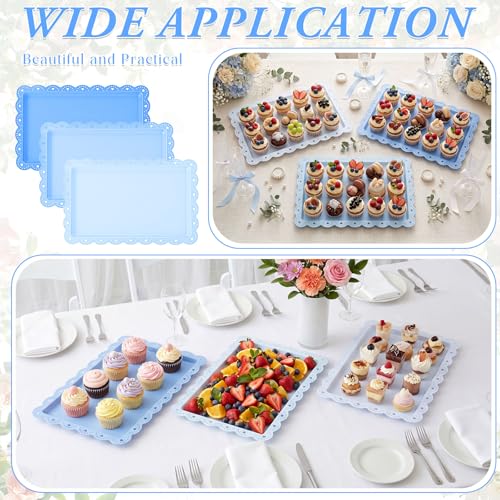 6 Pcs Blue Serving Trays Plastic Food Platters - color: Blue