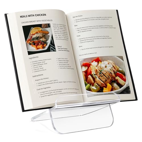Americanflat Clear Acrylic Book Stand with Ledge - Acrylic Stands for Display - Cook Book Stand, Magazine, and Comic Holder for Tabletop - color: Clear 1 Pack, size: 9 x 13 inch, style: Book Stand