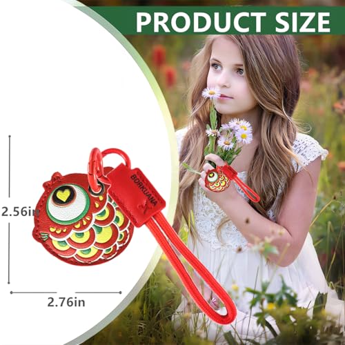 BORKUANA PU Leather Keychain Holder Protective Case Compatible with AirTag - color: Fish Red A