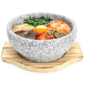 Dolsot Bibimbap Bowl with Wood Tray, 27 Oz Granite Stone Bowls - size: Medium