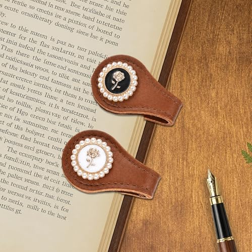 Vintage Magnetic Leather Bookmarks - 2 Pcs Rose Book Mark Gifts PU Magnet Page Marker Clips for Reading Women Girls Kids Lovers Bookish Students Teachers School Office Birthday Accessories - style: Rose