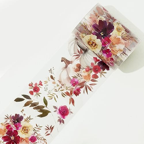 WT Autumn Rose Wide PET Tape, Single Roll, Original Designs, Floral Decorative Tape, Transparent Craft Tape for Bujo Planner & DIY Supplies, Watercolor Flowers - color: WT Autumn Rose Wide PET Tape