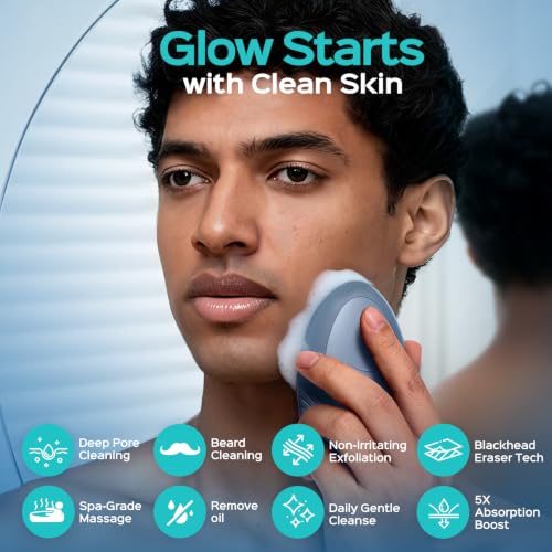 COSLUS FBS01 Facial Cleansing Brush Face Scrubber, Compact for Travel - color: Navy Blue