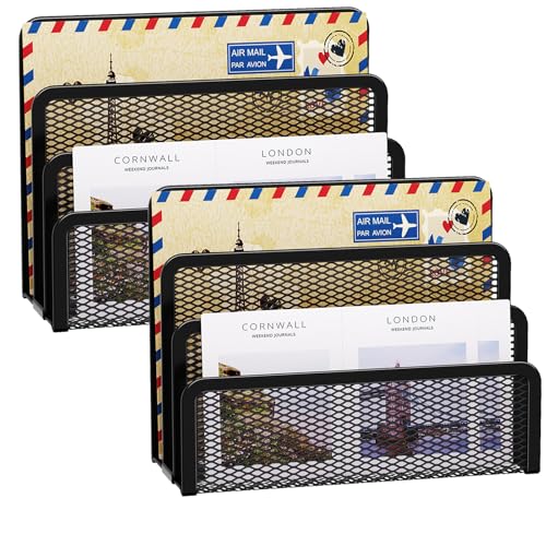 Marbrasse Mail Organizer for Desk, 3-Slot Mesh Metal Mail Holder countertop, Letter Holder, Office Desktop Envelope and Document Storage Rack (2P) - color: 2p