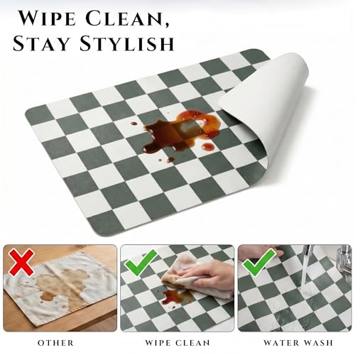 Set of 6 Checkerboard Non-Slip Washable Placemats for Dining Table - color: Olive Green