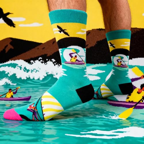 Colorful Funny Novelty Dress Socks for Men Women Teens Fathers Day Casual Fun Crazy Funky Graphic Crew Socks - color: 5 Pairs - Sports Themed - Skiing Snowboarding Outdoor Hiking Sailing Skateboarding Mountain Skiing Sports Illustration Pattern Socks, siz