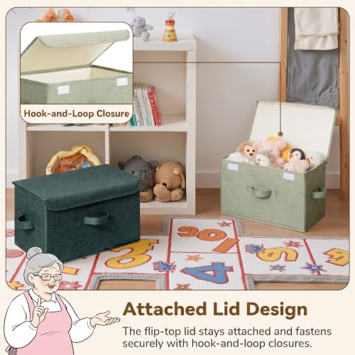 GRANNY SAYS Memory Keepsake Storage Box, Fabric Storage Bins with Lids - color: Sage Green & Dark Green, size: Large