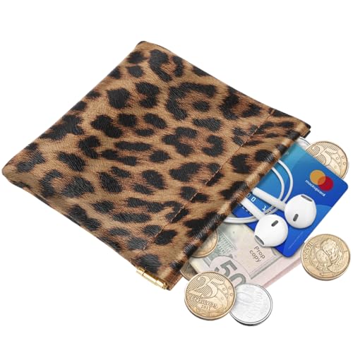Leopard Squeeze Coin Purse Pouch Small Makeup Bag for Purse - color: Leopard, size: Small (4.4"x3.85")