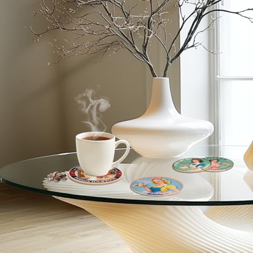 ANATTASOUL Retro Housewife Wooden Coasters Set of 9 Bulk(3.9") - style: Retro Housewife