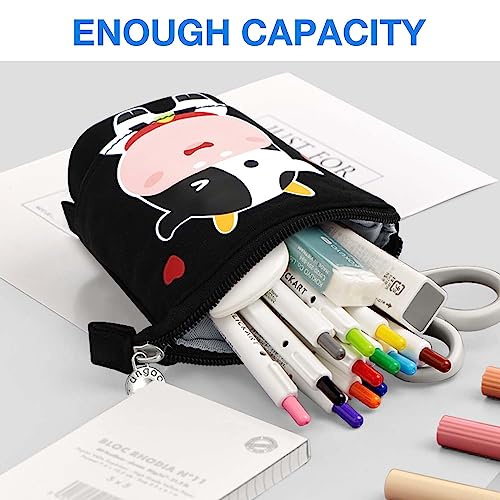 Cute Standing Pencil Case for Kids, Pop Up Pencil Box Makeup Pouch, Christmas Gift Kids Canvas Pen Holder Organizer Cosmetics Bag, Kawaii Stationary (Baby Cow) - color: Baby Cow
