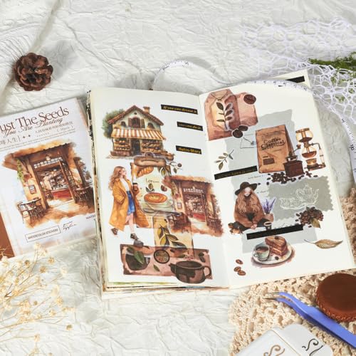 558pcs Coffee Journal Stickers, Ephemera for Junk Journaling Supplies, 50 Sheets Pre-Cut Washi Scrapbook Sticker Book for Scrapbooking, Bujo, Collage, Planners, DIY Art Crafts - color: Coffee Life Stickers