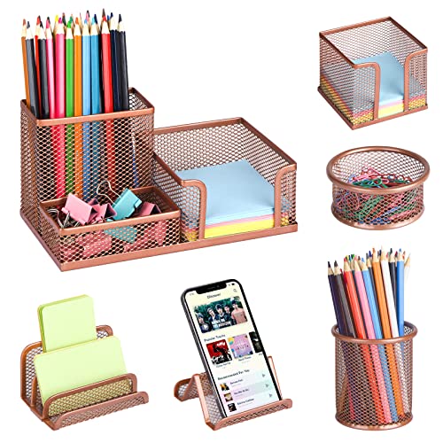 Desk Organizers Set with Mesh Pen Holder Cup, Rose Gold - color: Rose Gold
