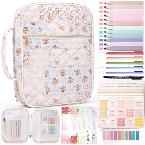 XKDOUS Bible Cover Case for Women Bible Bag Journaling Kit w/Study Supplies - color: Floral Patchwork, size: Large