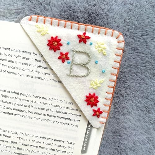 Personalized Hand Embroidered Corner Bookmark, Cute Flower Book Mark, Hand Stitch Gift for Women Book Lovers by HNQCPCVU (B, White) - color: White, size: B