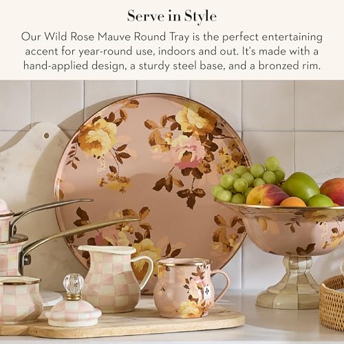 MACKENZIE-CHILDS Enamel Round Tray, Wild Rose Mauve - color: Mauve Wild Rose