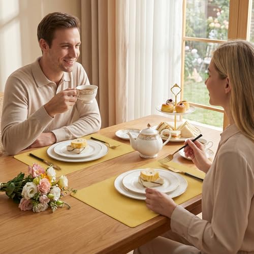 Romanstile Faux Leather Vinyl Placemats Set of 6, Yellow - color: Yellow