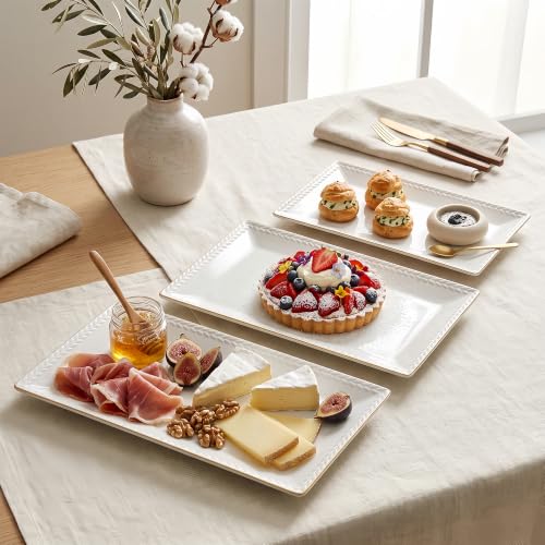 Kassel Ceramic Serving Platter Set | 16”/14”/12” Rectangular Serving Trays for Entertaining at Parties and Weddings | Oven Safe Extra Large Serving Trays for Tacos, Steak, and Cake - size: Large Rectangular 16”/14”/12”