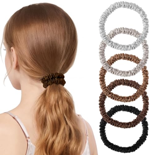 Needbrock Mulberry Silk Hair Ties, Thin Scrunchies for Women Girls - color: Multicolor