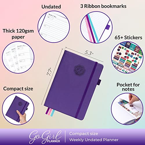 GoGirl Planner for Women, Undated Weekly Agenda Journal, Purple - color: Purple, size: Compact (5.3" x 7.7")