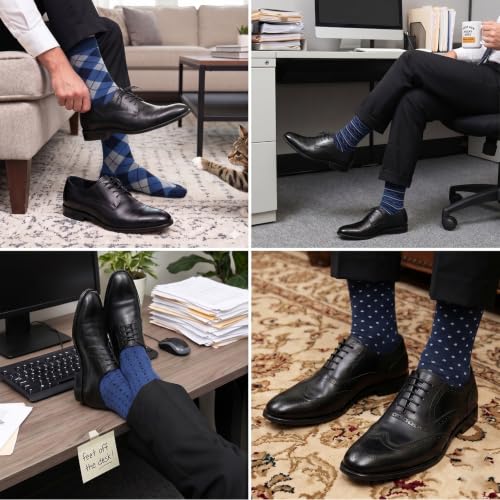 6 Pairs Mens Dress Socks, Men Business Cotton Crew Socks - color: Blue