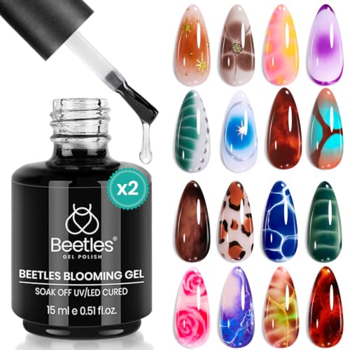 Beetles 2Pcs Blooming Gel for Nail Art, Watercolor & Marble Nail - color: E-Clear-2