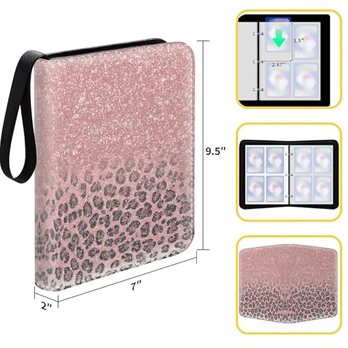Card Binder 400 Pockets, 50 Sleeves Large Binder Trading Cards Holder 4 Pocket, Storage Organizer, Album Folder Case Protector Collector Gift Pink Silver Leopard Print Aesthetics - color: Pink Silver Leopard Print Aesthetics, size: 4 Pocket