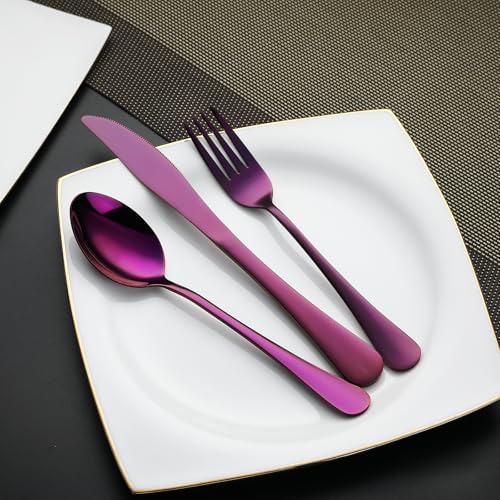 DEVICO Travel Utensils with Case, 5 Piece Portable Silverware Set for Work - color: Purple
