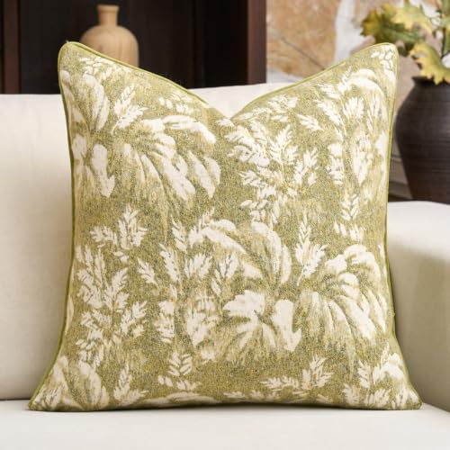 Alerfa Light Green Neutral Floral Pillow Cover 18 x 18 Inch, Vintage Square Couch Fall Throw Pillow Cover Soft Decorative Farmhouse Accent Pillowcase for Living Room Bedroom - color: Light Green, size: 18" x 18" (Pack of 1)