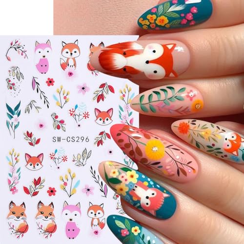 Fall Nail Art Stickers Autumn Leaf Pumpkin Nail Stickers 6PCS 3D Self-Adhesive Foxes Leaves Floral Pumpkin Design Nail Decals Nail Art Supplies Fall Sticker Sliders for Nails DIY Manicure Decorations - style: style5