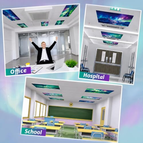 6 Pack Fluorescent Light Covers with 60 Magnets Decorative for Classroom Ceiling Lights 4 x 2 Feet Magnetic Light Covers Filter Easy Install for Office Home Hospitals Drop Ceiling Supply (Blue Aurora) - color: Blue Aurora